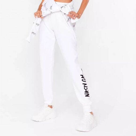NWT Nasty Gal White Logo Sweats Joggers - L - Picture 8 of 10